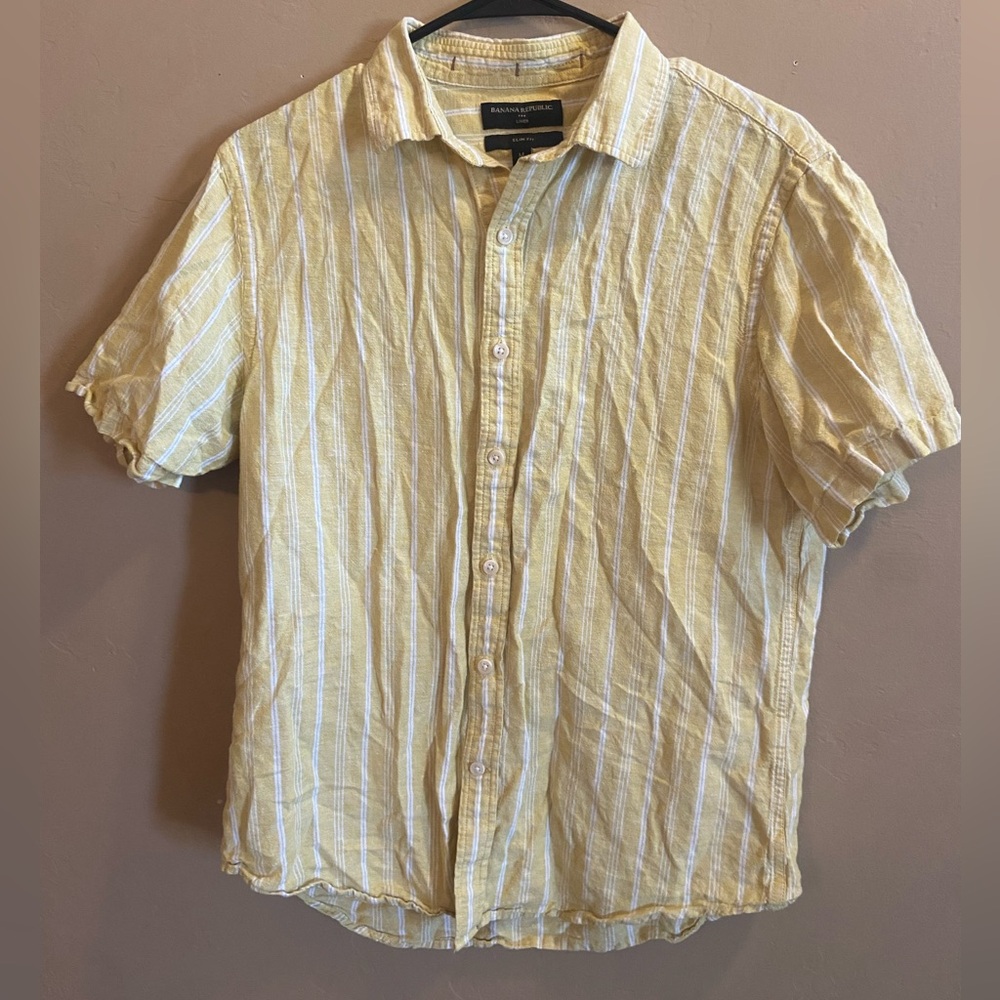 Banana Republic Factory Linen Cotton button down shirt size medium yellow white